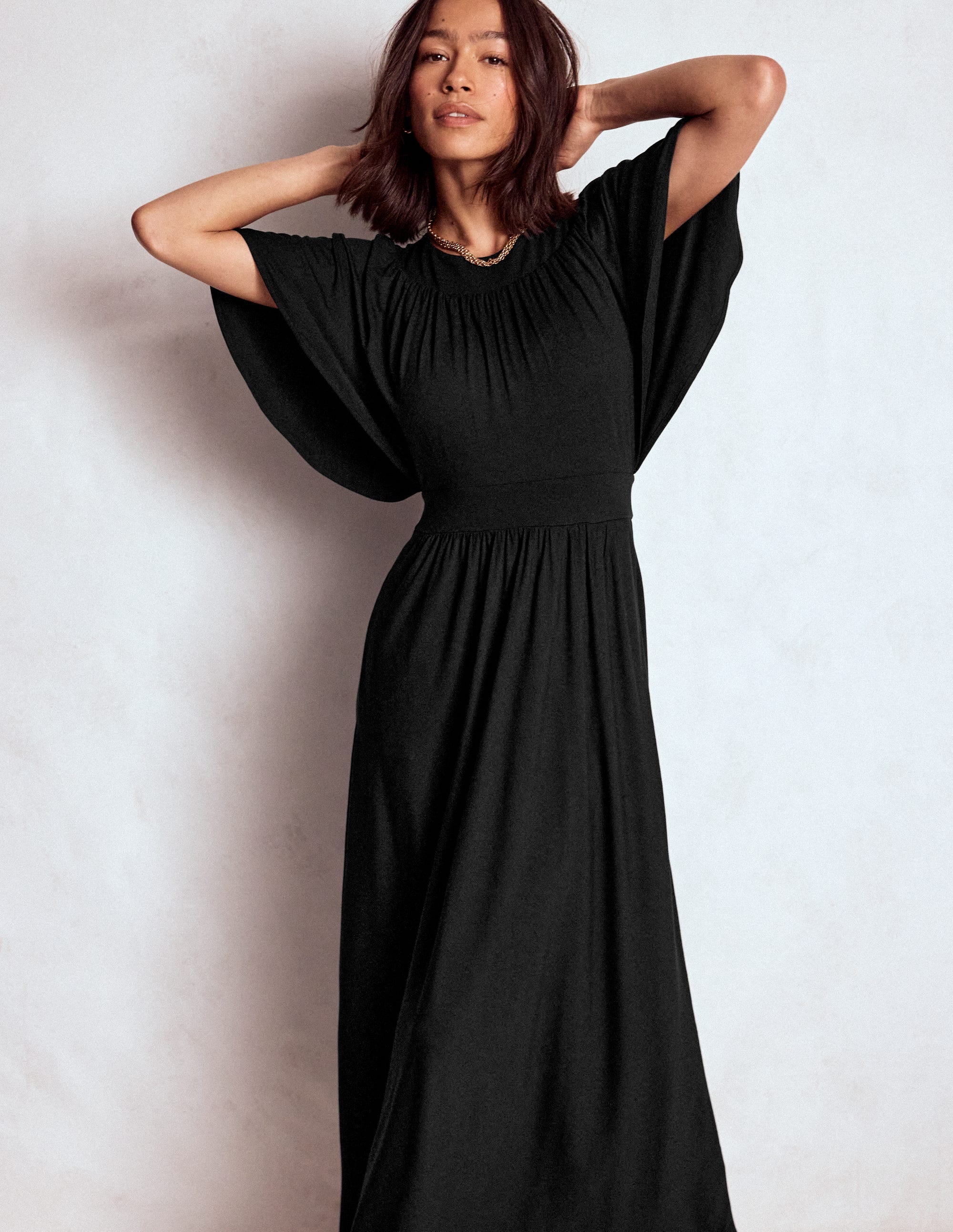 Yoke Panel Maxi Dress-Black - Image 1