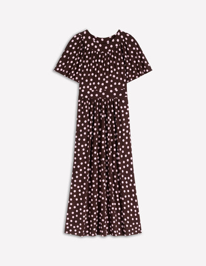 Maxikleid mit Passe-Braune Punkte-7