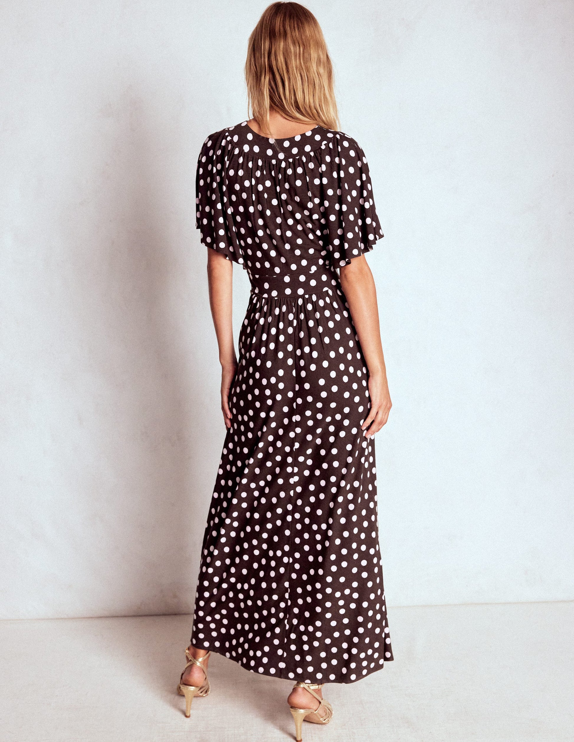 Maxikleid mit Passe-Braune Punkte-4