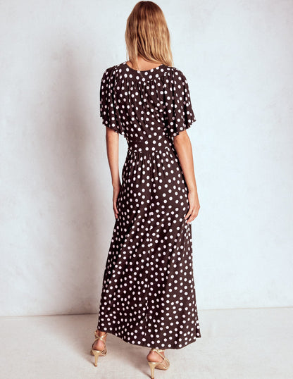 Maxikleid mit Passe-Braune Punkte-4