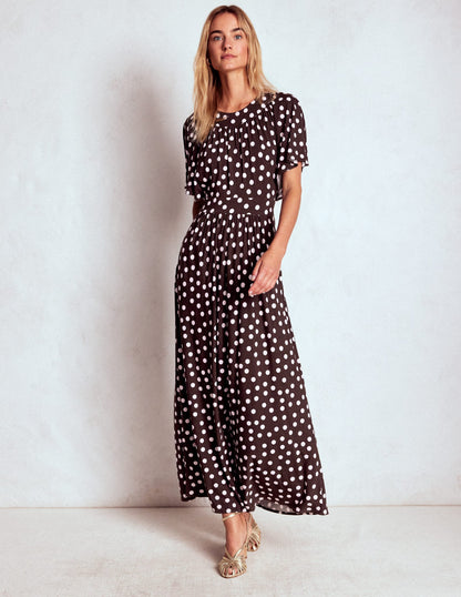 Maxikleid mit Passe-Braune Punkte-5