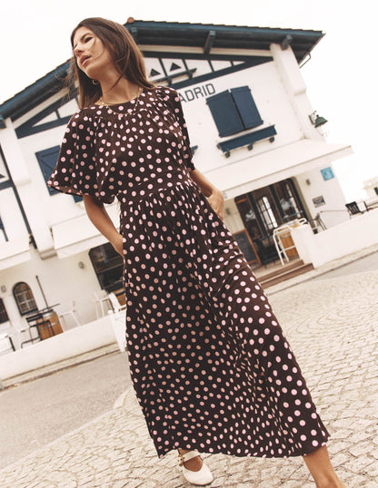 Maxikleid mit Passe-Braune Punkte-1