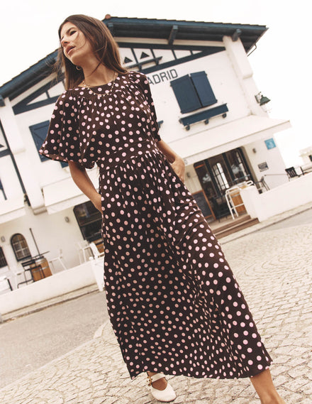 Yoke Panel Maxi Dress-Brown Spot