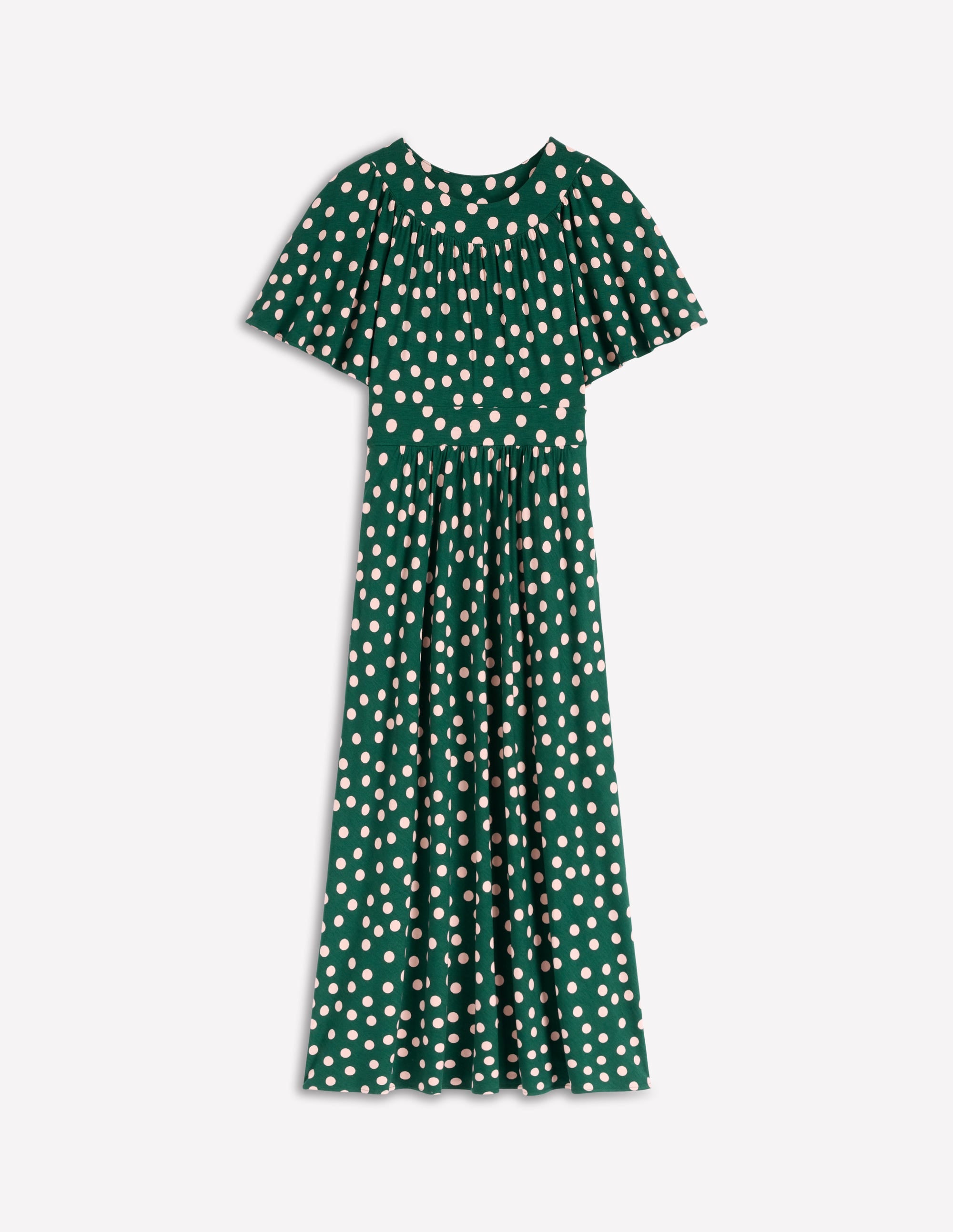 Maxikleid mit Passe-Smaragdgrün, Gemalte Tupfen - Image 5