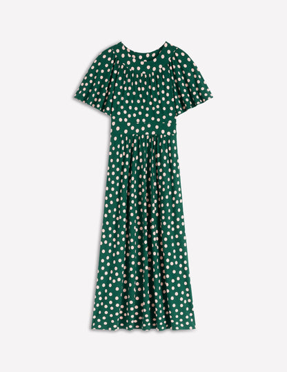 Maxikleid mit Passe-Smaragdgrün, Gemalte Tupfen-5