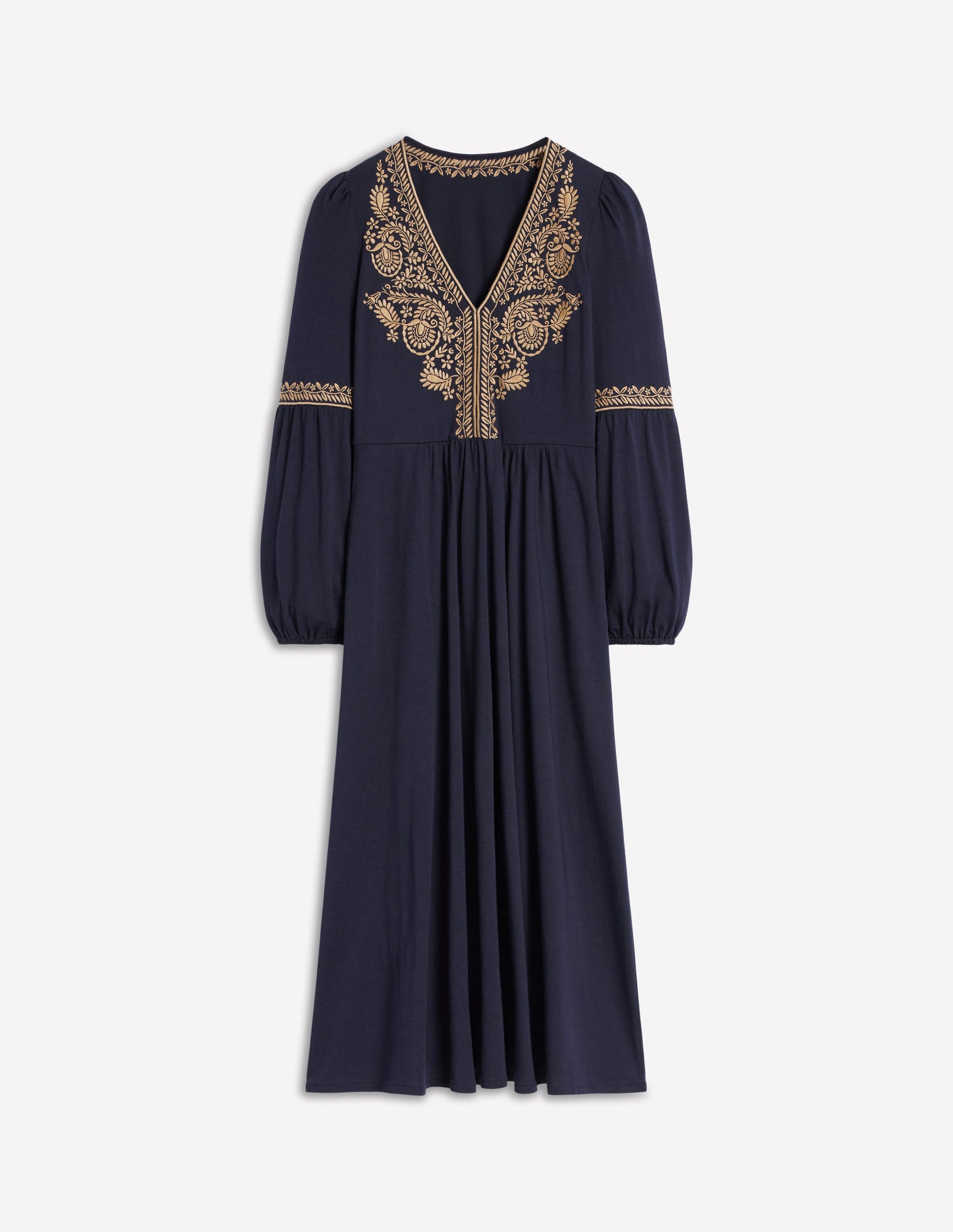 Blouson-Midikleid mit V-Ausschnitt-Marineblau-7