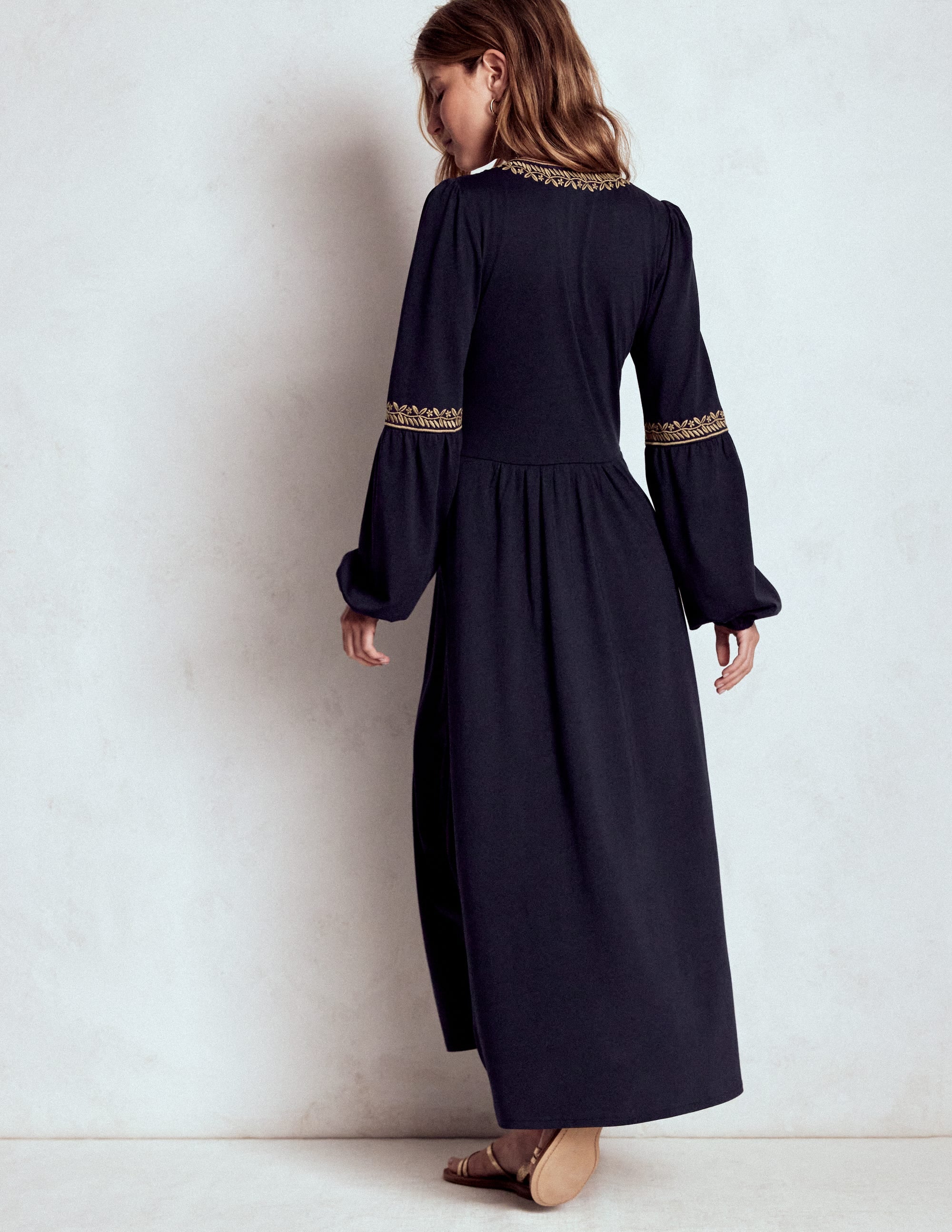Blouson-Midikleid mit V-Ausschnitt-Marineblau - Image 3