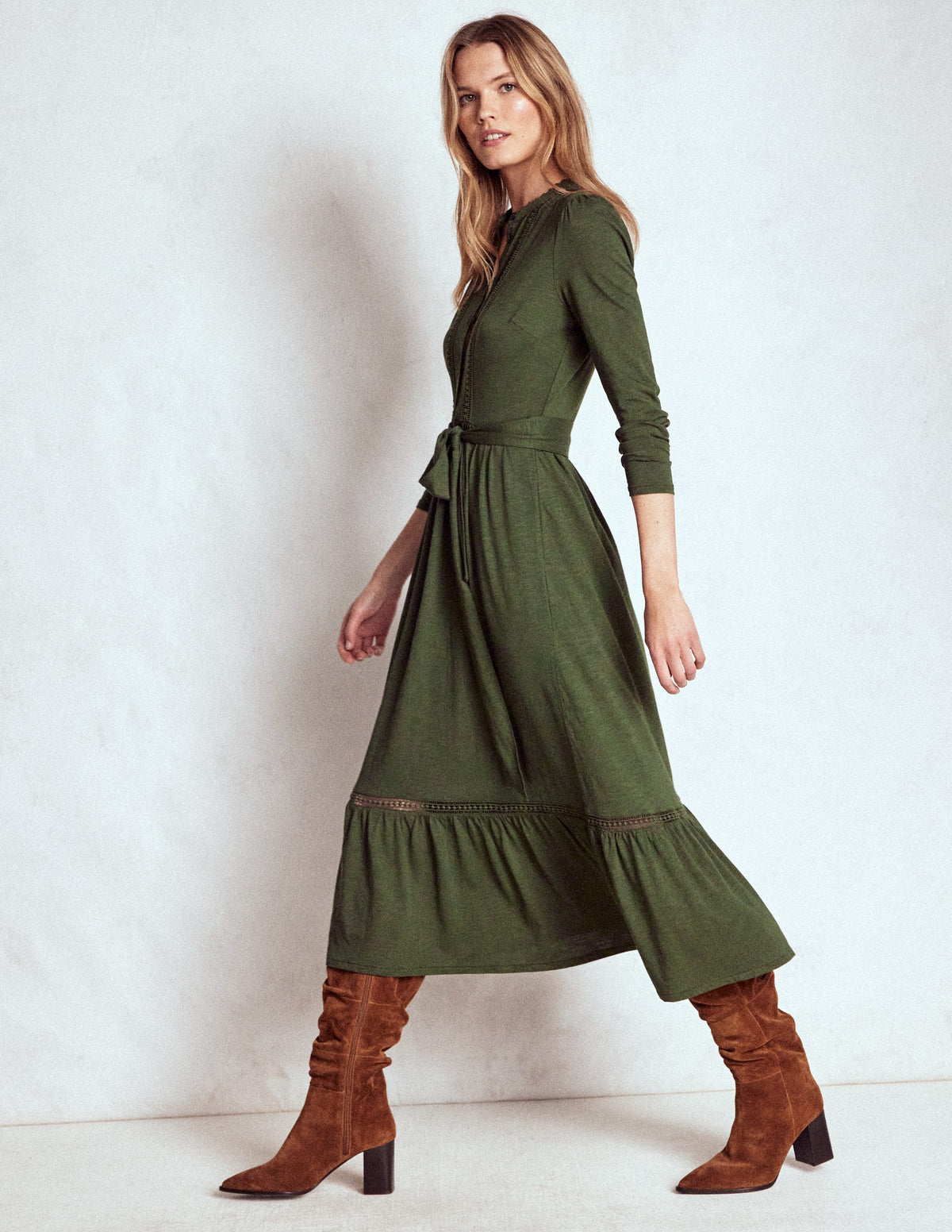 Edwina Jersey-Hemdblusenkleid-Grünkohlblatt - Image 1