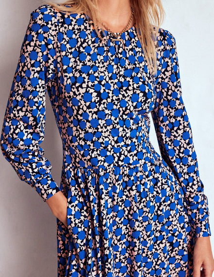 Alexandra Jersey Midi Dress-Kingfisher Blue, Floweret Vine