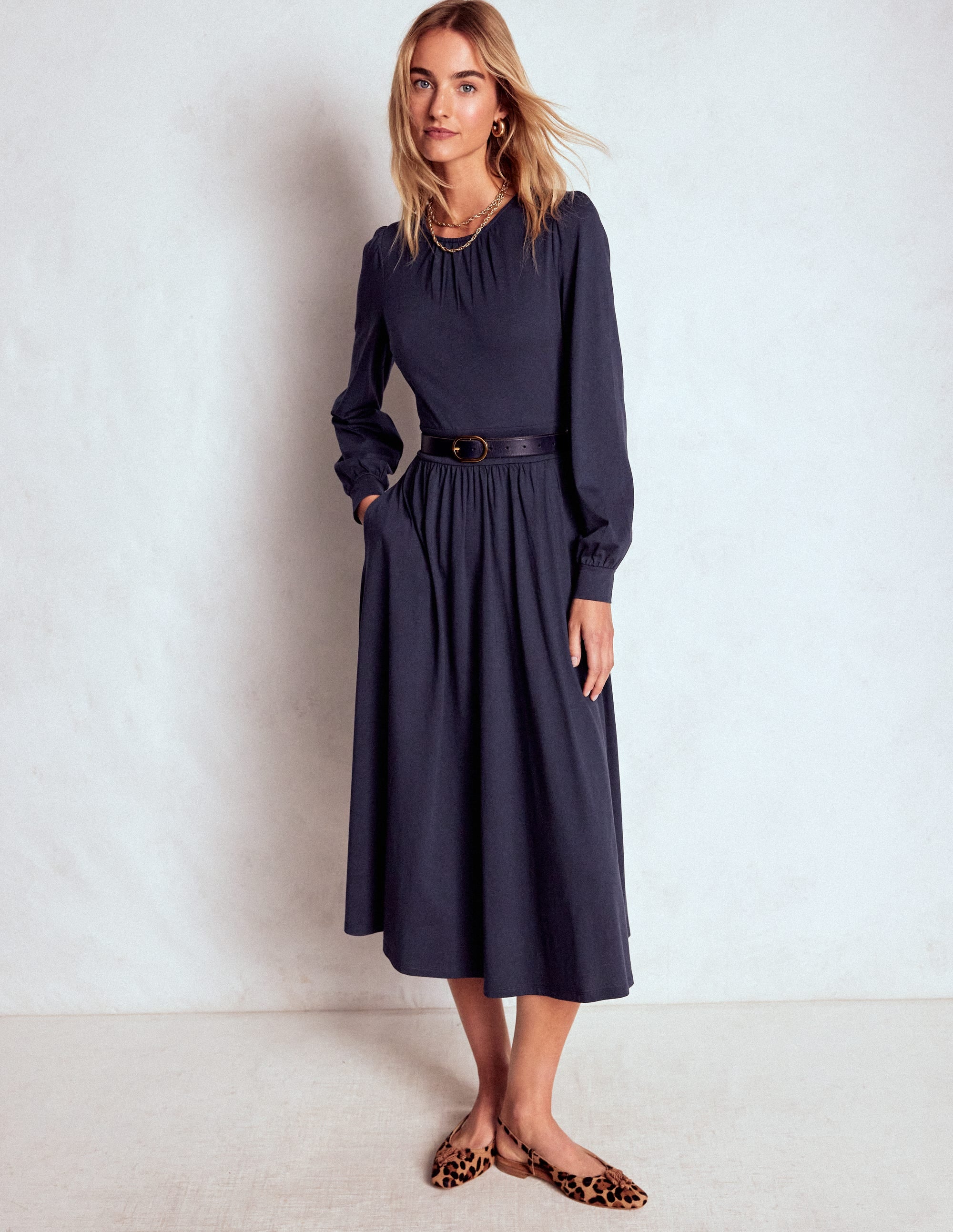 Alexandra Jersey-Midikleid-Marineblau - Image 1