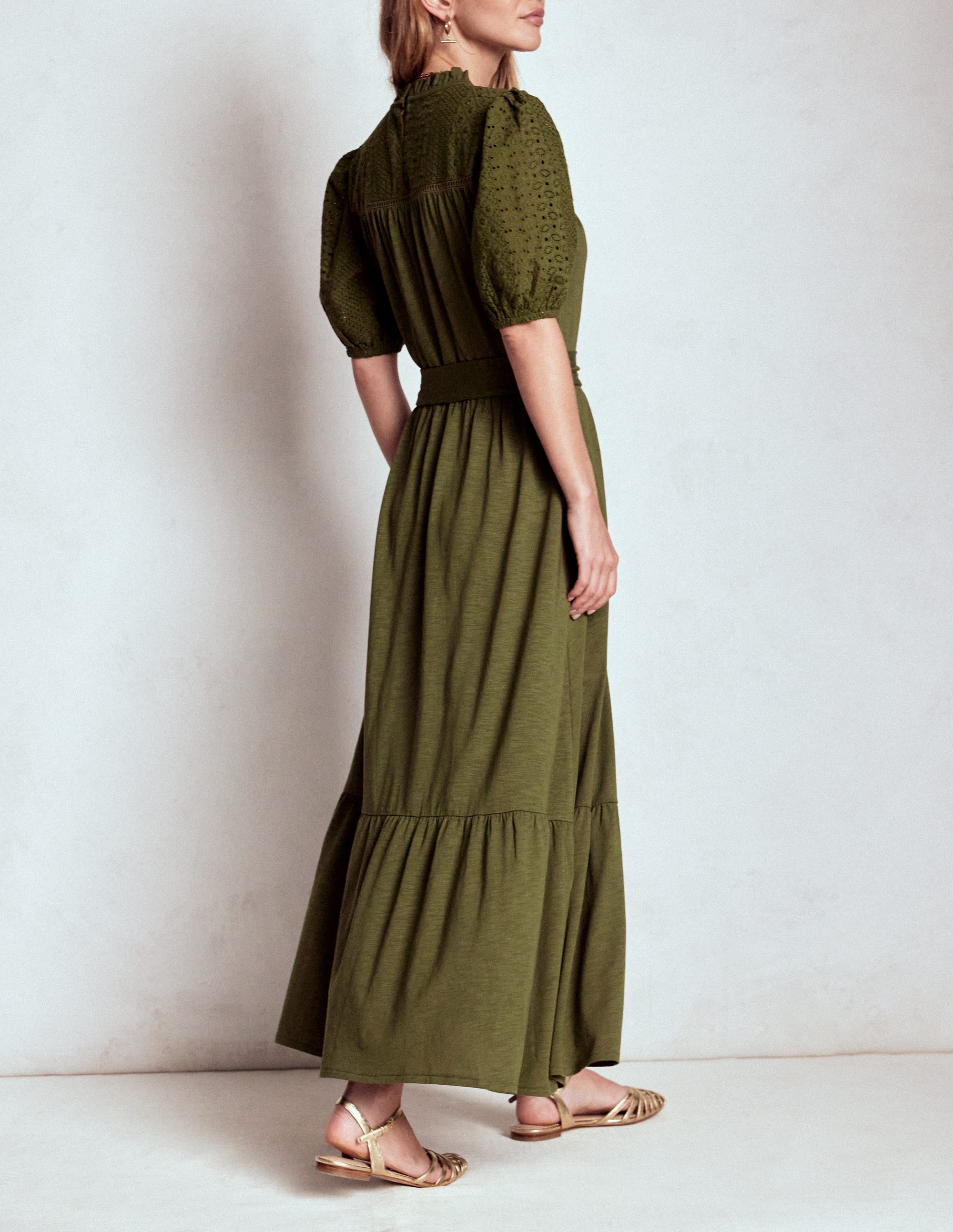 Lorelei Jerseykleid mit Lochstickerei-Waldgrün - Image 3