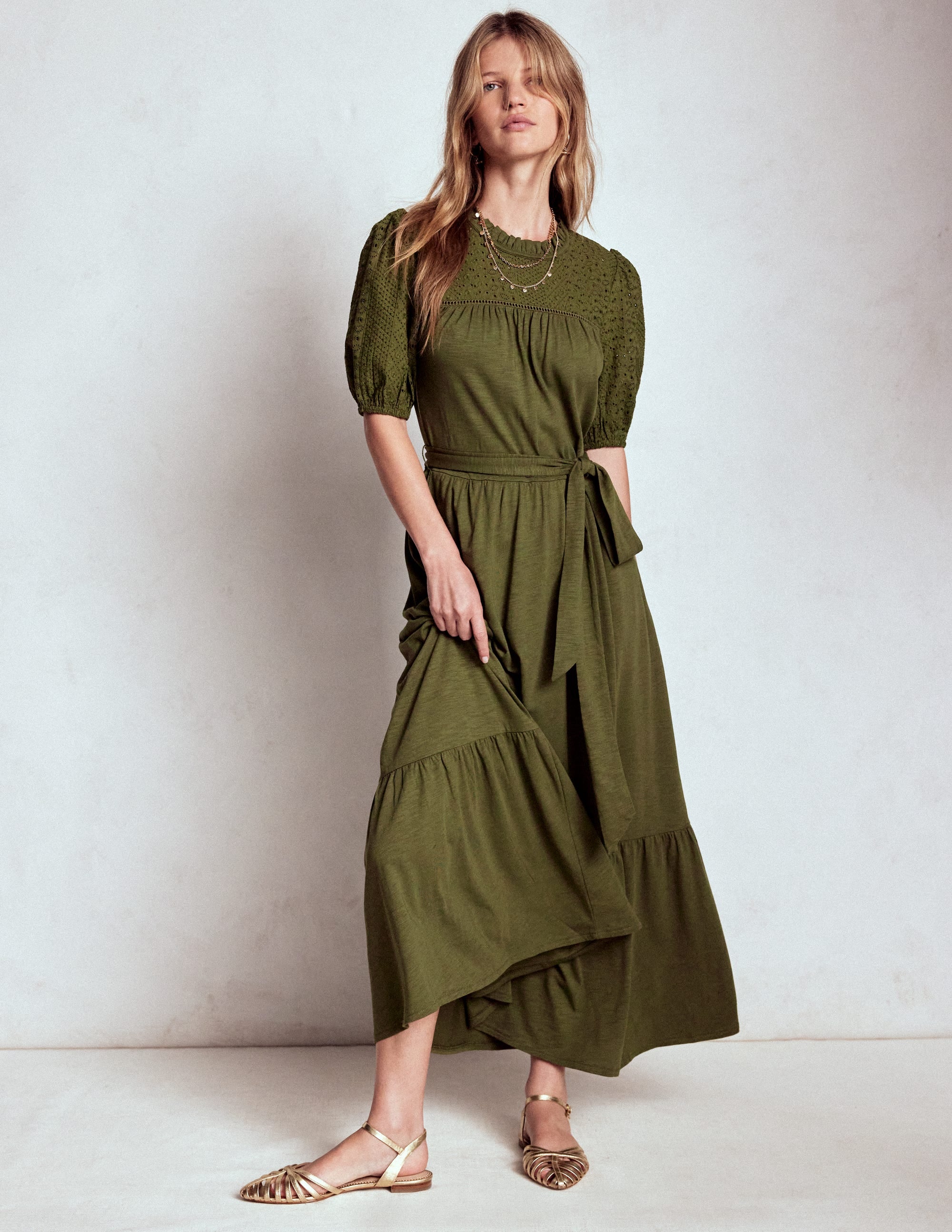 Lorelei Jerseykleid mit Lochstickerei-Waldgrün - Image 4