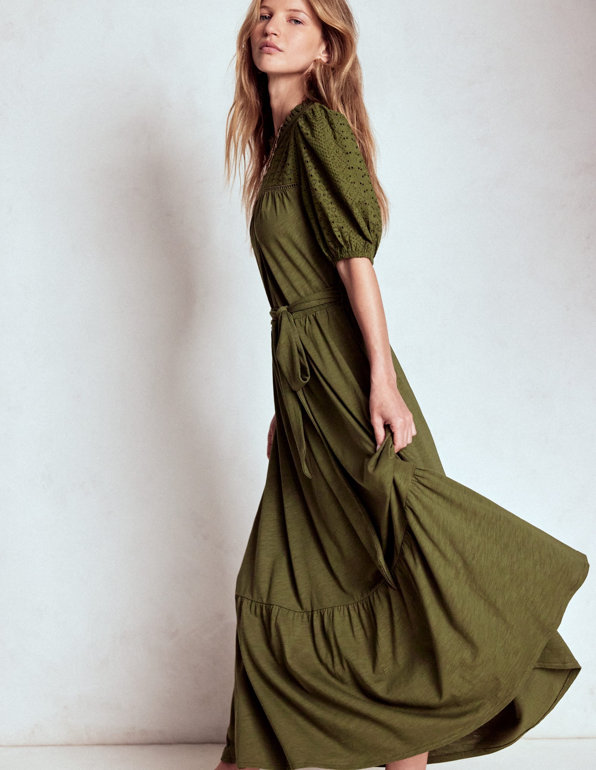 Lorelei Jerseykleid mit Lochstickerei-Waldgrün - Image 5