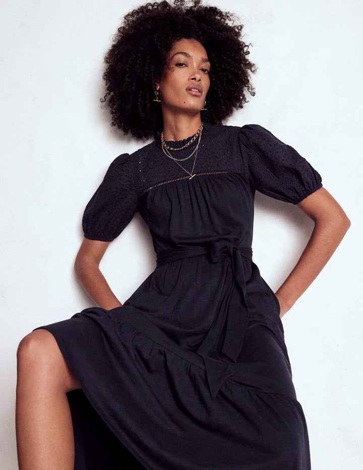 Lorelei Jerseykleid mit Lochstickerei-Marineblau