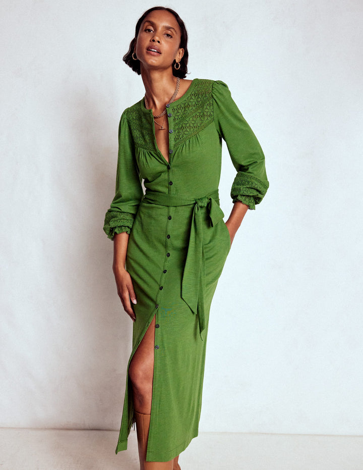 Robe Pippa à broderie anglaise en jersey-Vert promenade