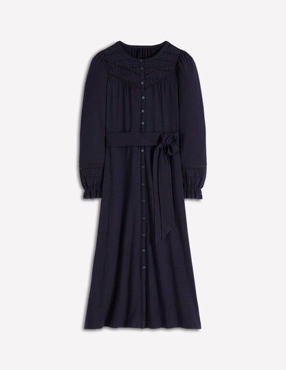 Robe Pippa à broderie anglaise en jersey-Bleu marine-6