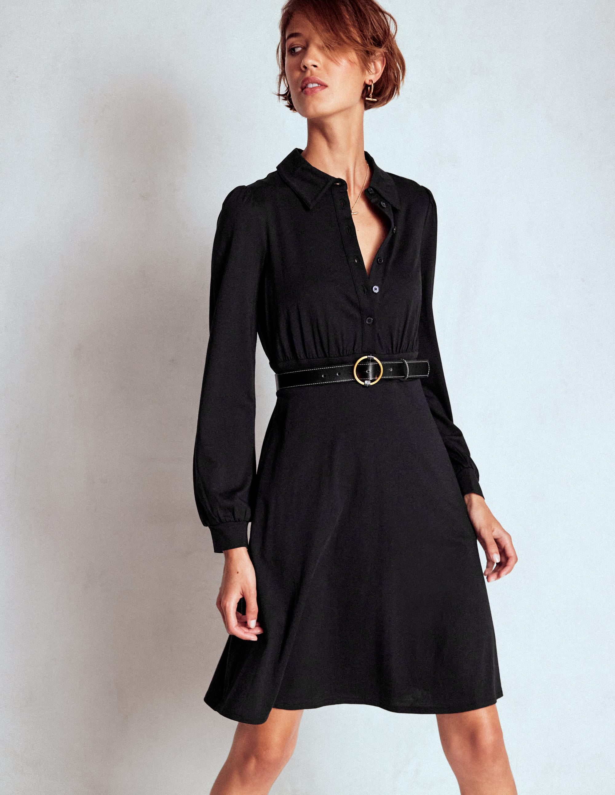 Orla Kurzes Jersey-Hemdblusenkleid-Schwarz - Image 1