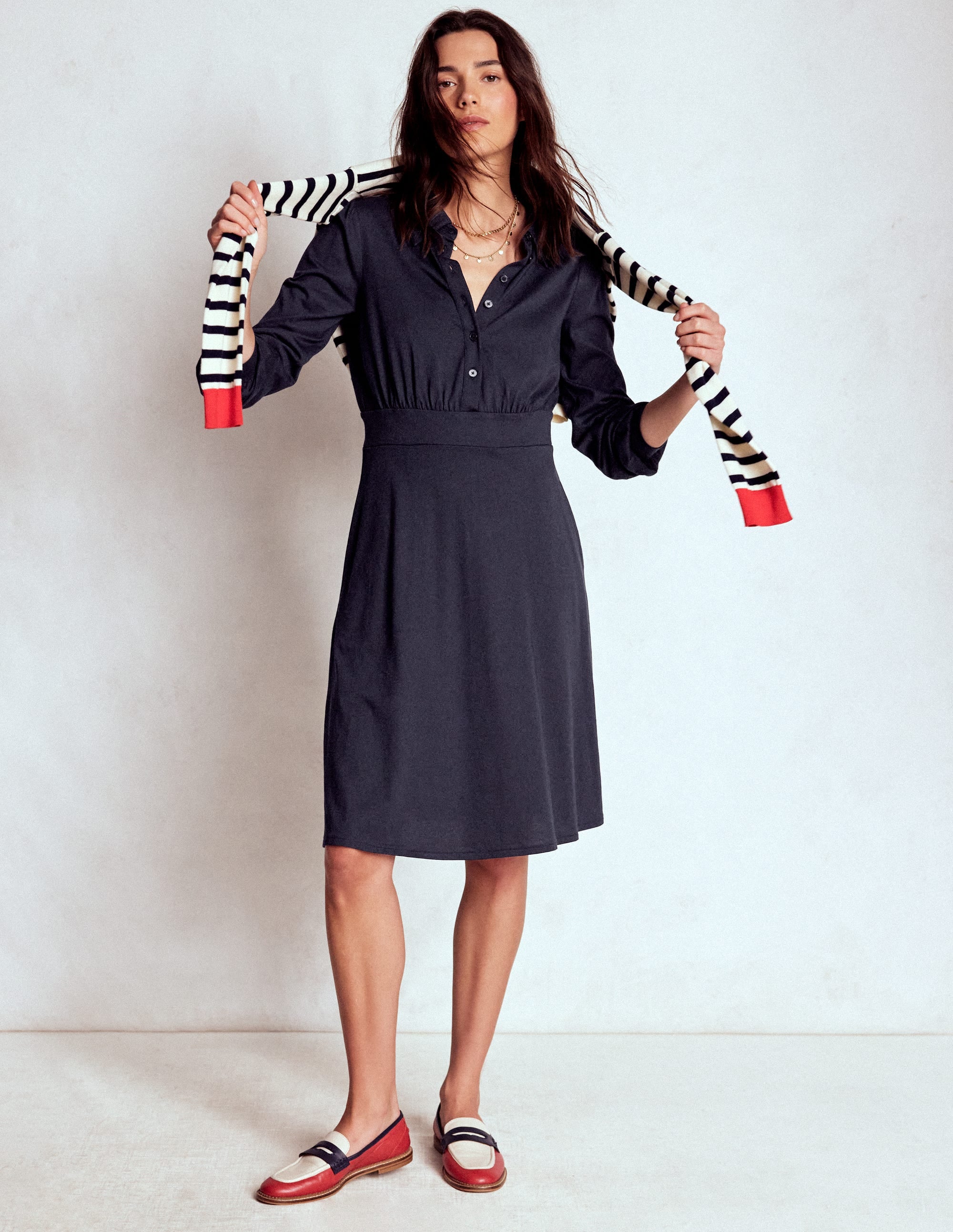 Orla Kurzes Jersey-Hemdblusenkleid-Marineblau - Image 1