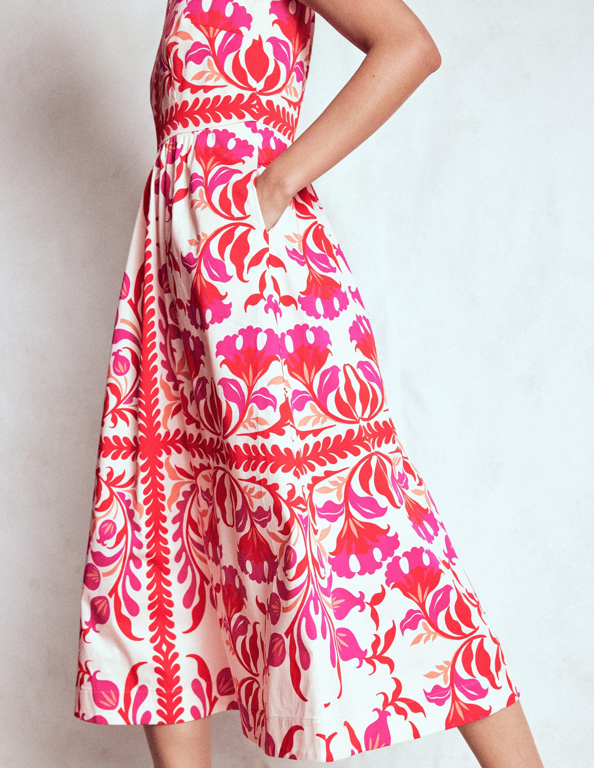 Lauren Baumwoll-Midikleid-Mohnblumenrot, florale Kunst - Image 3
