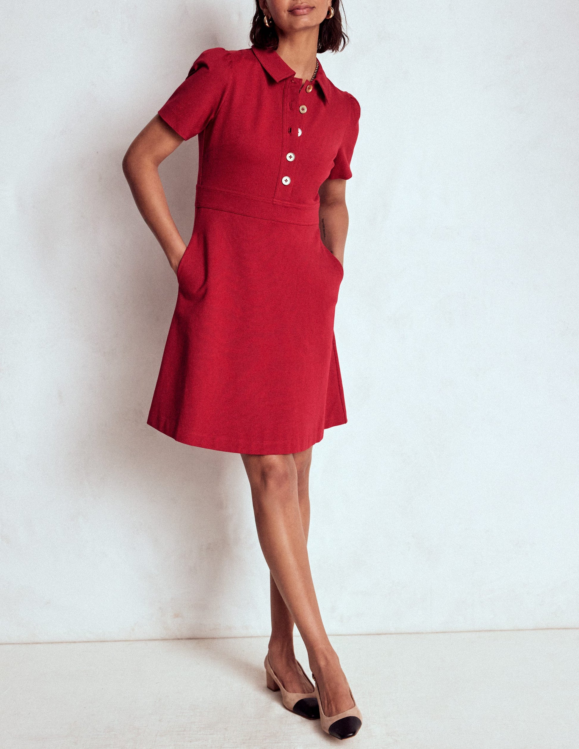 Nicolette Ponte-Hemdblusenkleid-Purpurrot-4