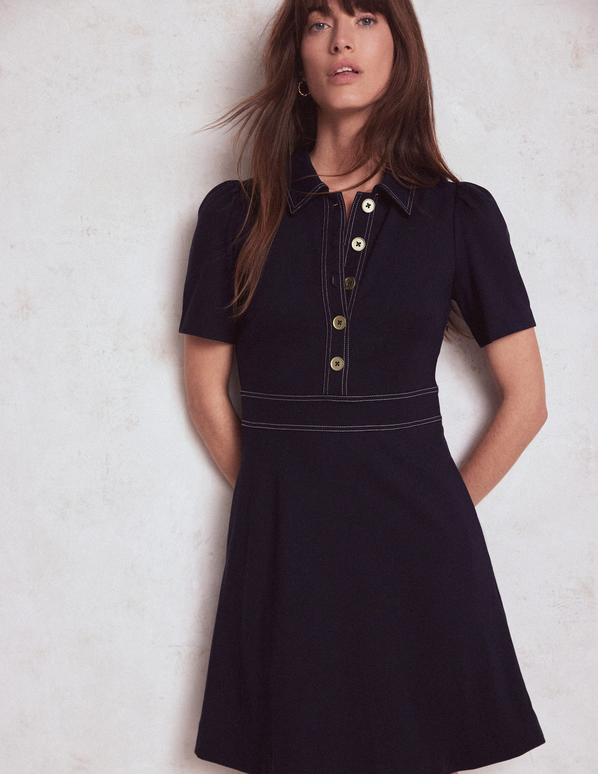 Nicolette Ponte-Hemdblusenkleid-Marineblau - Image 1