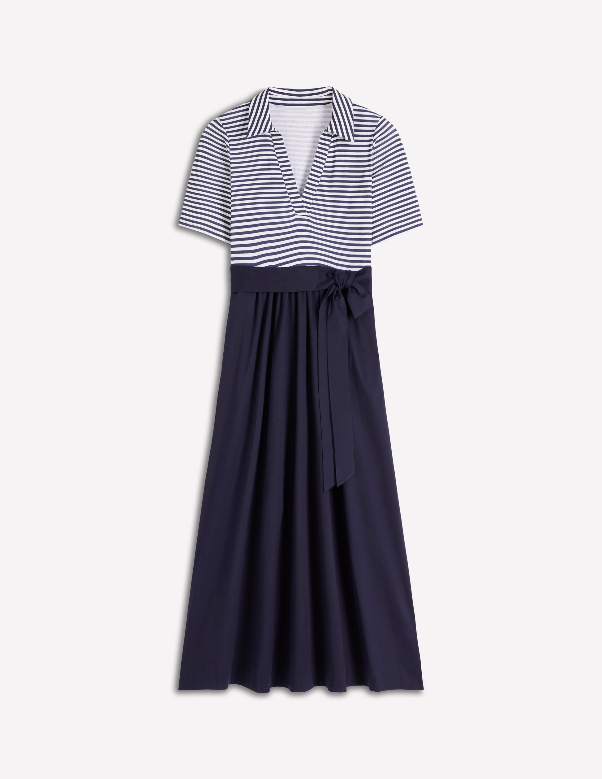 Robe midi à détail col-Bleu marine, rayé ivoire-7