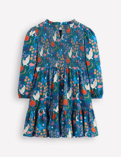 Aurora Langärmliges Kleid-Tiefseeblau Gruselmotive-2
