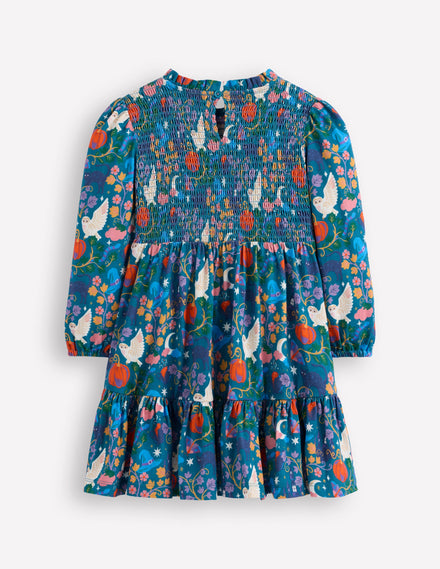 Aurora Langärmliges Kleid-Tiefseeblau Gruselmotive