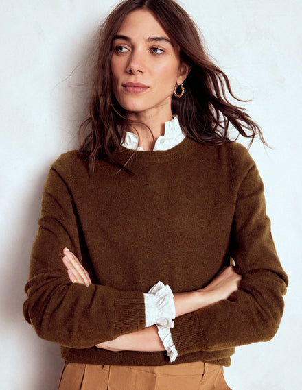 Eva Kaschmirpullover mit Rundhalsausschnitt-Mokka