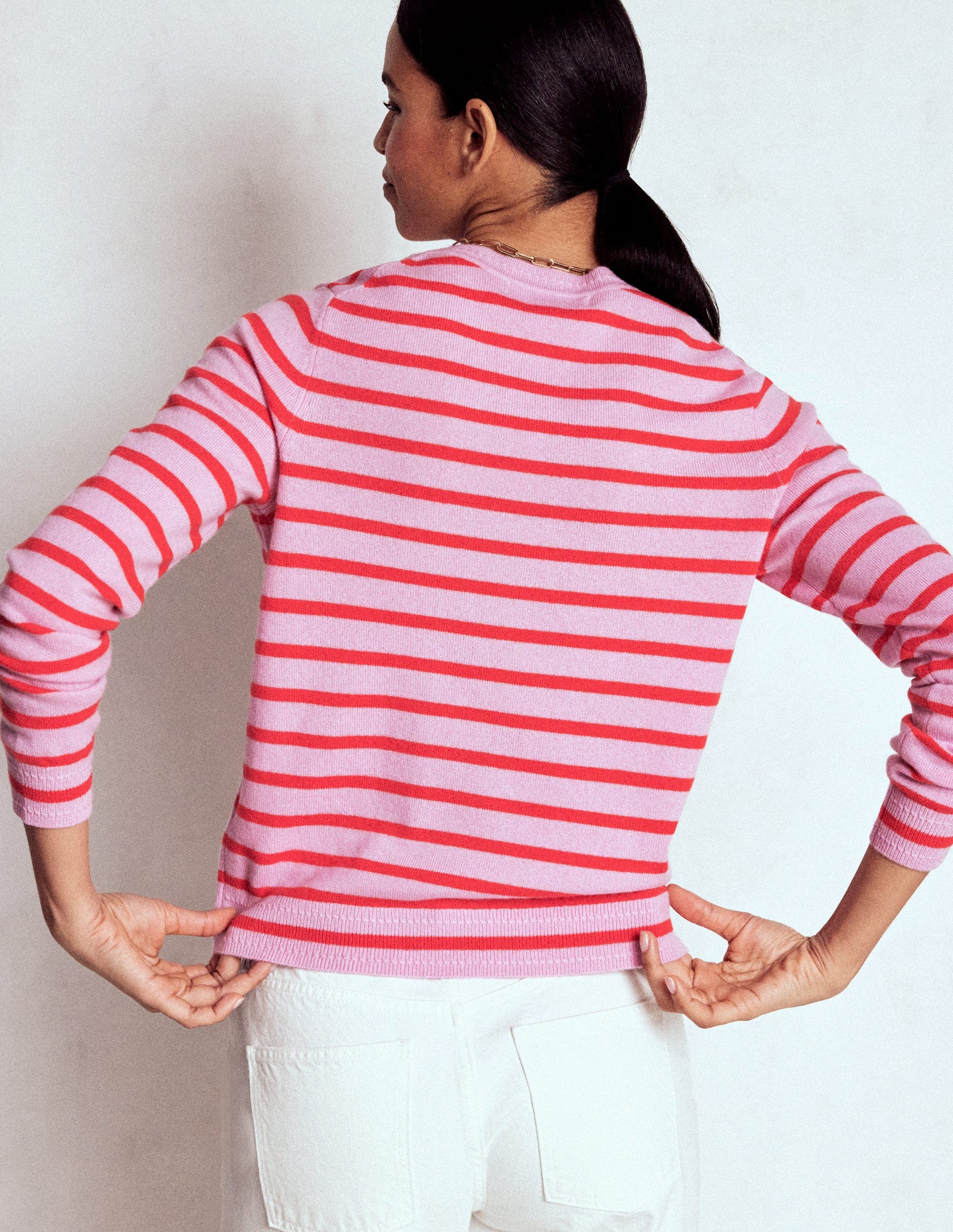 Eva Kaschmirpullover mit Rundhalsausschnitt-Rosa/Orange Streifen-3