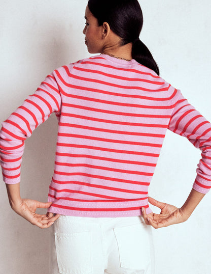 Eva Kaschmirpullover mit Rundhalsausschnitt-Rosa/Orange Streifen-3