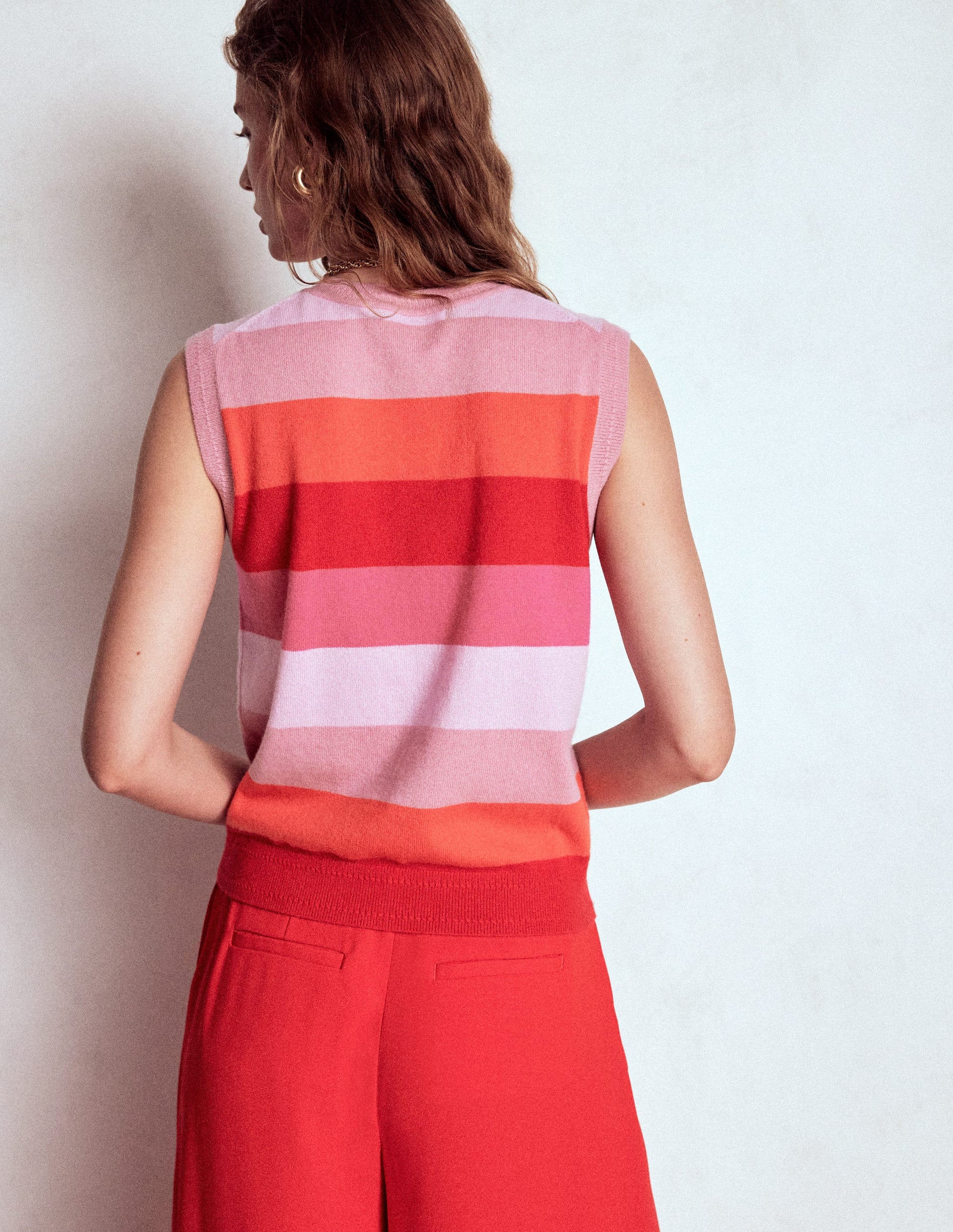 Eva Kaschmir-Pullunder-Rosa/Orange Streifen-3