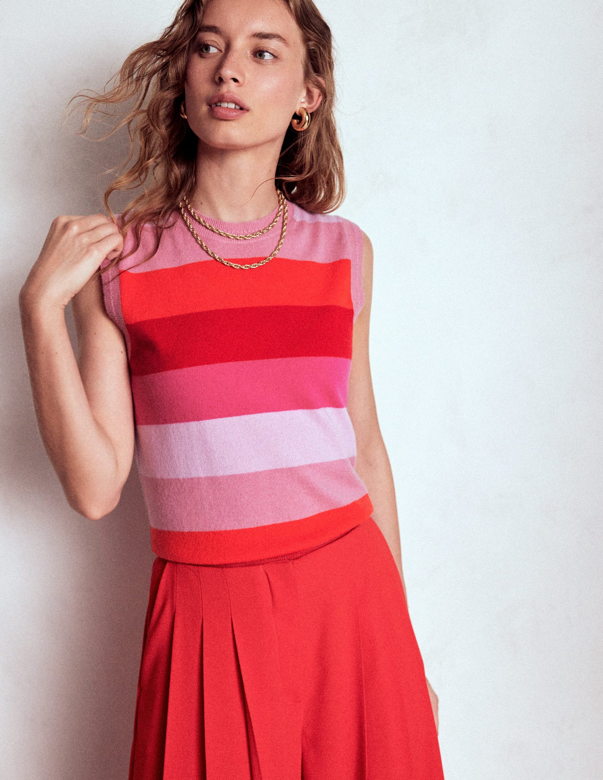 Eva Kaschmir-Pullunder-Rosa/Orange Streifen-4