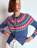 Edie Fair-Isle-Strickjacke-Blau Fair Isle
