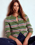 Edie Fair-Isle-Strickjacke-Grün, Diamant