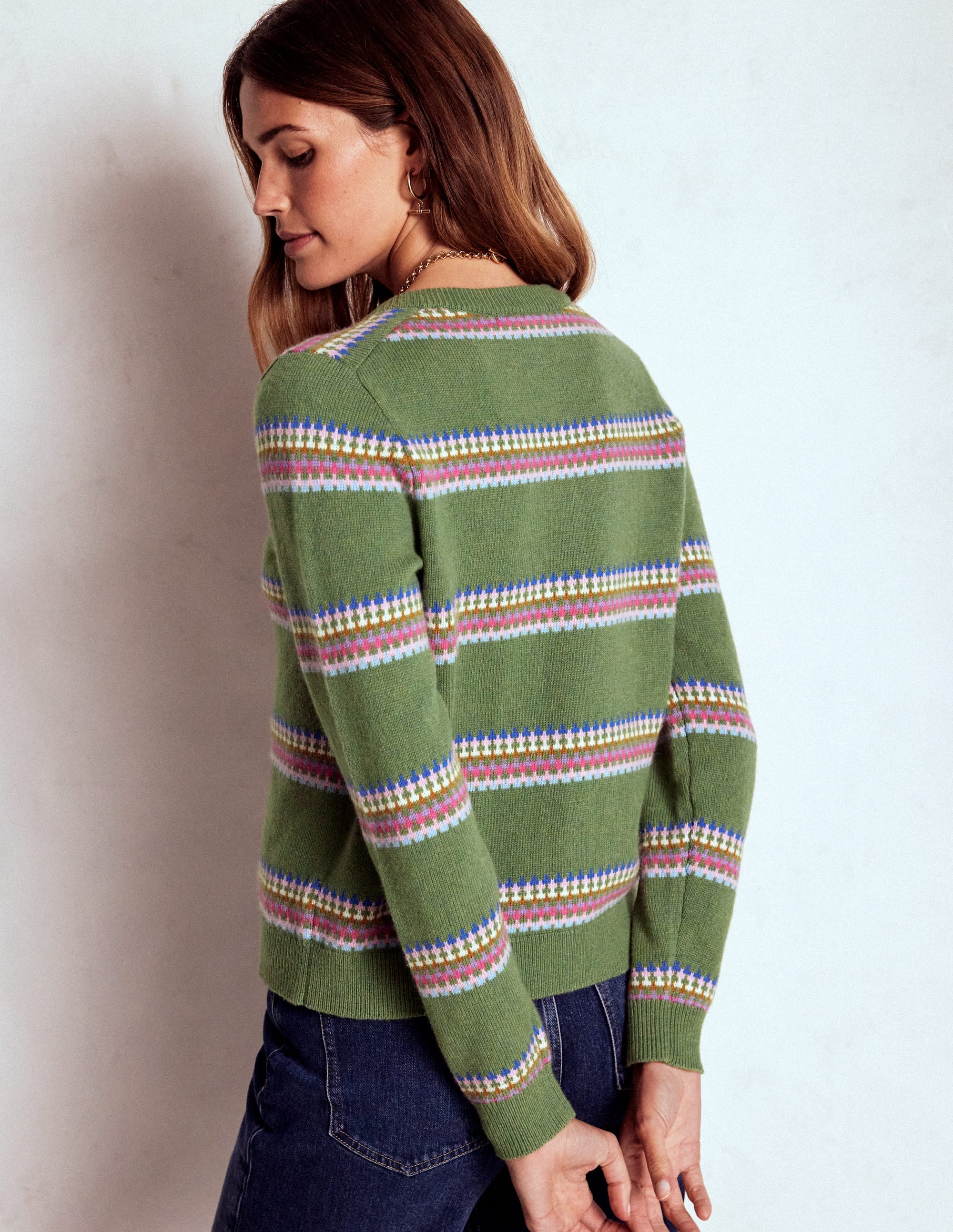 Edie Fair-Isle-Strickjacke-Grün, Diamant - Image 3