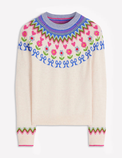 Edie Fair-Isle-Pullover-Haferbeige Meliert, Blumen-6