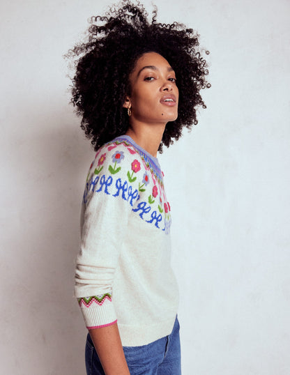 Edie Fair-Isle-Pullover-Haferbeige Meliert, Blumen-1