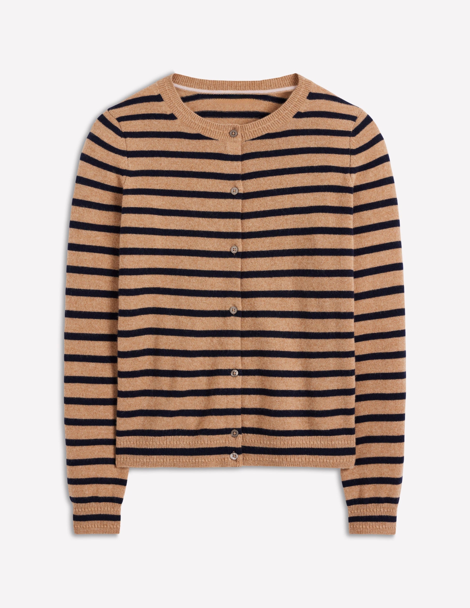 Cardigan Eva en cachemire-Rayé camel chiné/bleu marine-7