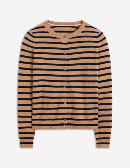 Cardigan Eva en cachemire-Rayé camel chiné/bleu marine-7