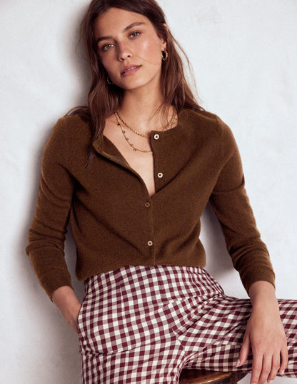 Eva Kaschmir-Strickjacke mit Rundhalsausschnitt-Mokka-1