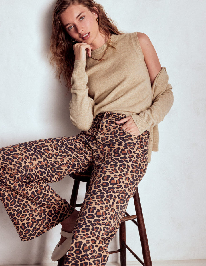 Eva Kaschmir-Strickjacke mit Rundhalsausschnitt-Graubraun Meliert