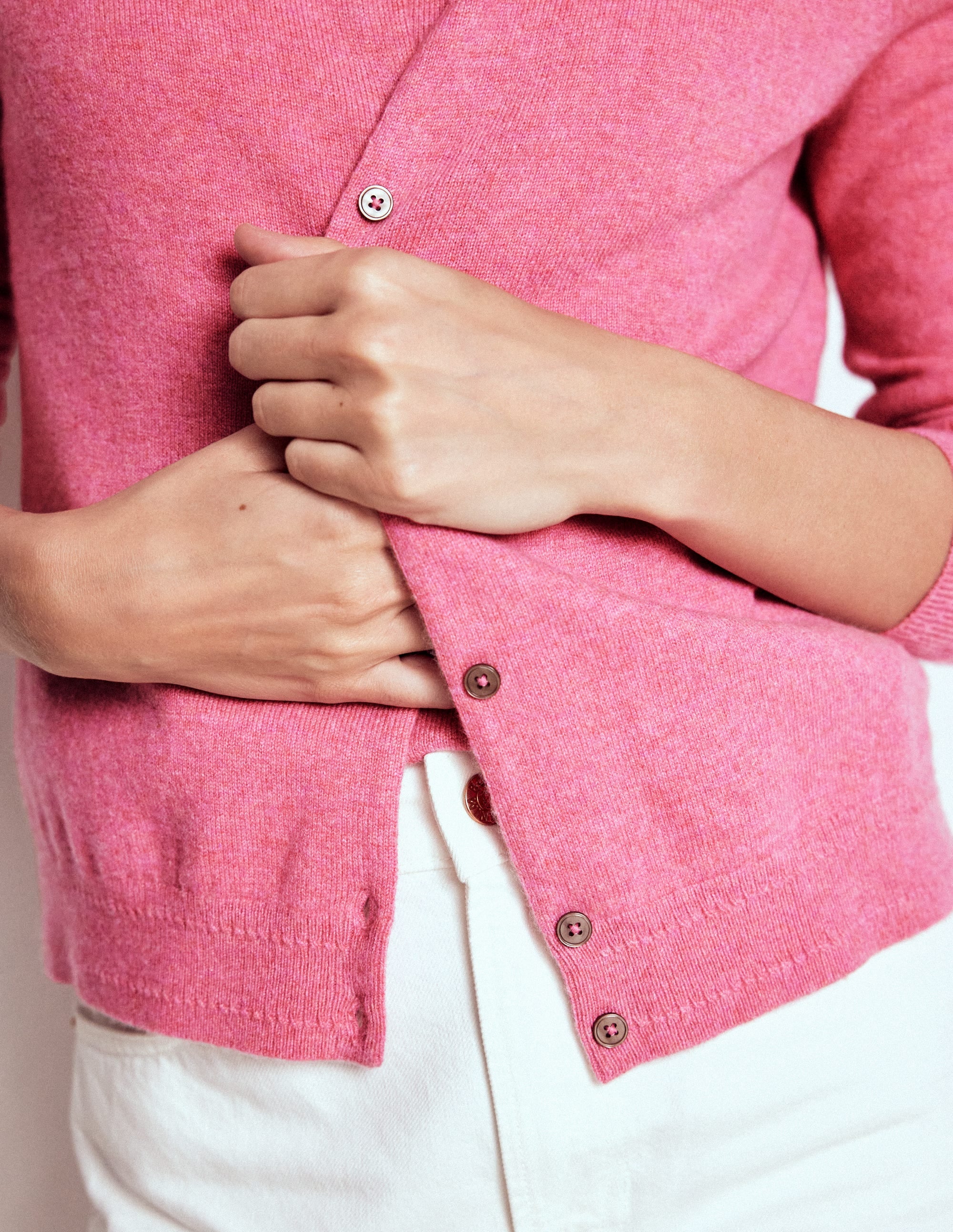 Eva Kaschmir-Strickjacke mit Rundhalsausschnitt-Rosenrosa Melange - Image 4