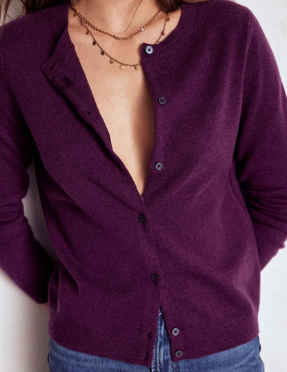 Eva Kaschmir-Strickjacke mit Rundhalsausschnitt-Pflaume Melange-2
