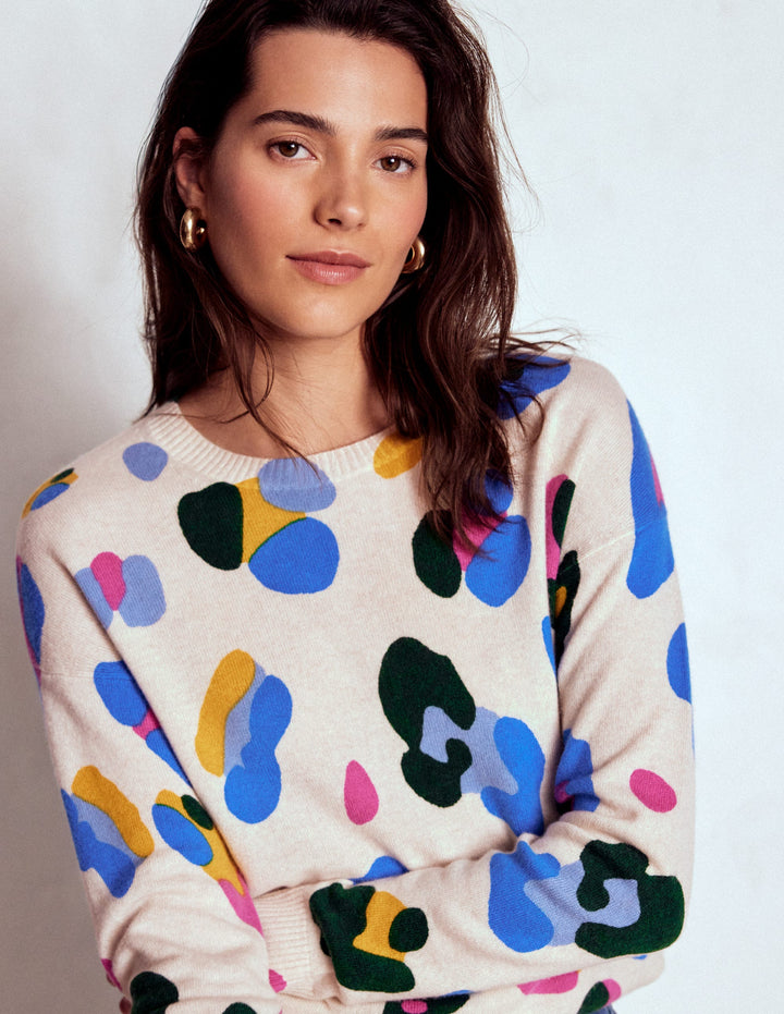 Lydia Kaschmirpullover-Warmes Naturweiß, Leopard