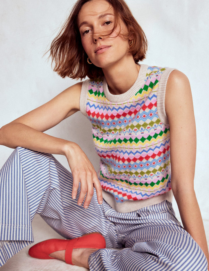 Edie Fair-Isle-Top-Haferbeige Melange, Bunt