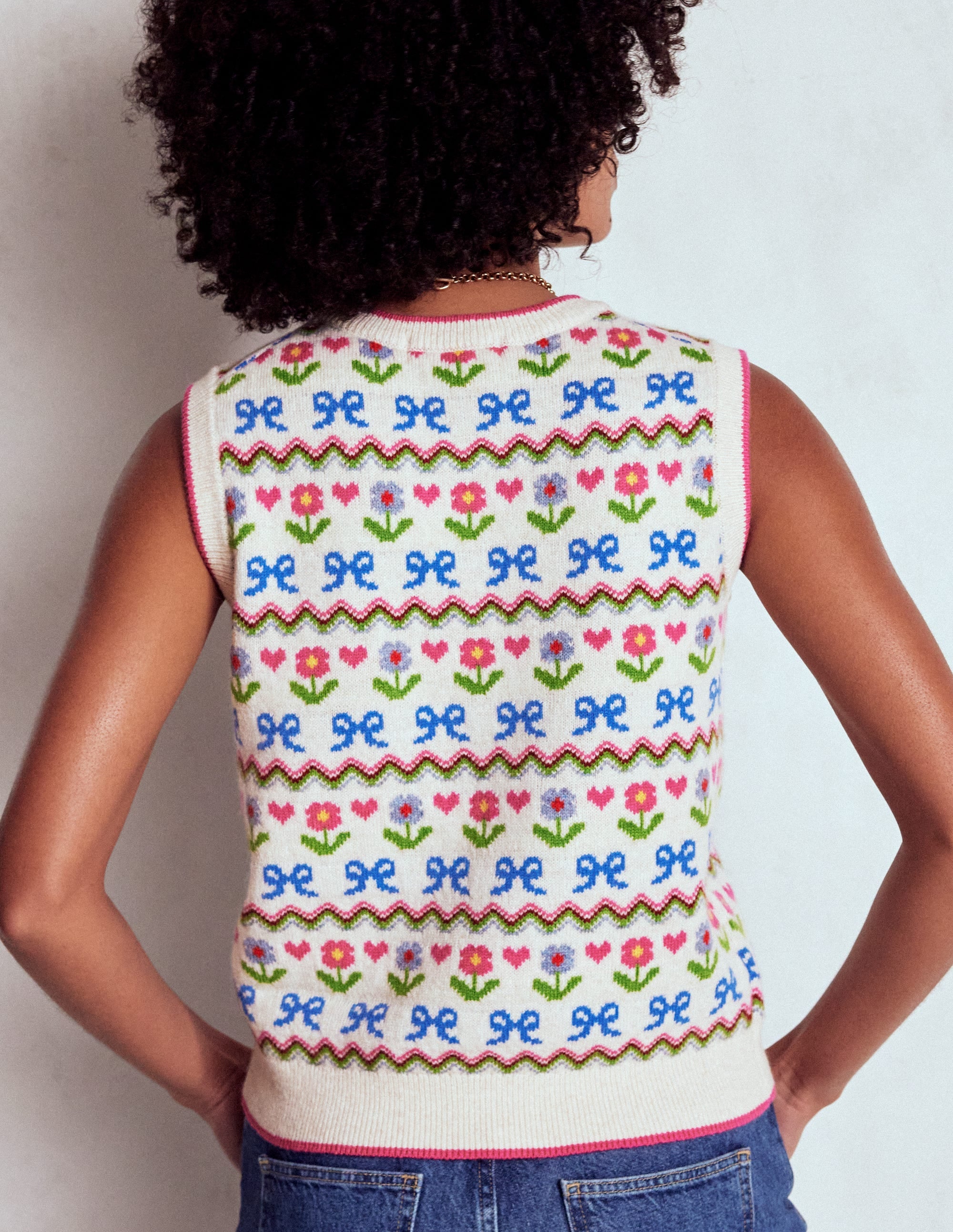 Edie Fair-Isle-Top-Haferbeige Meliert, Blumen - Image 3
