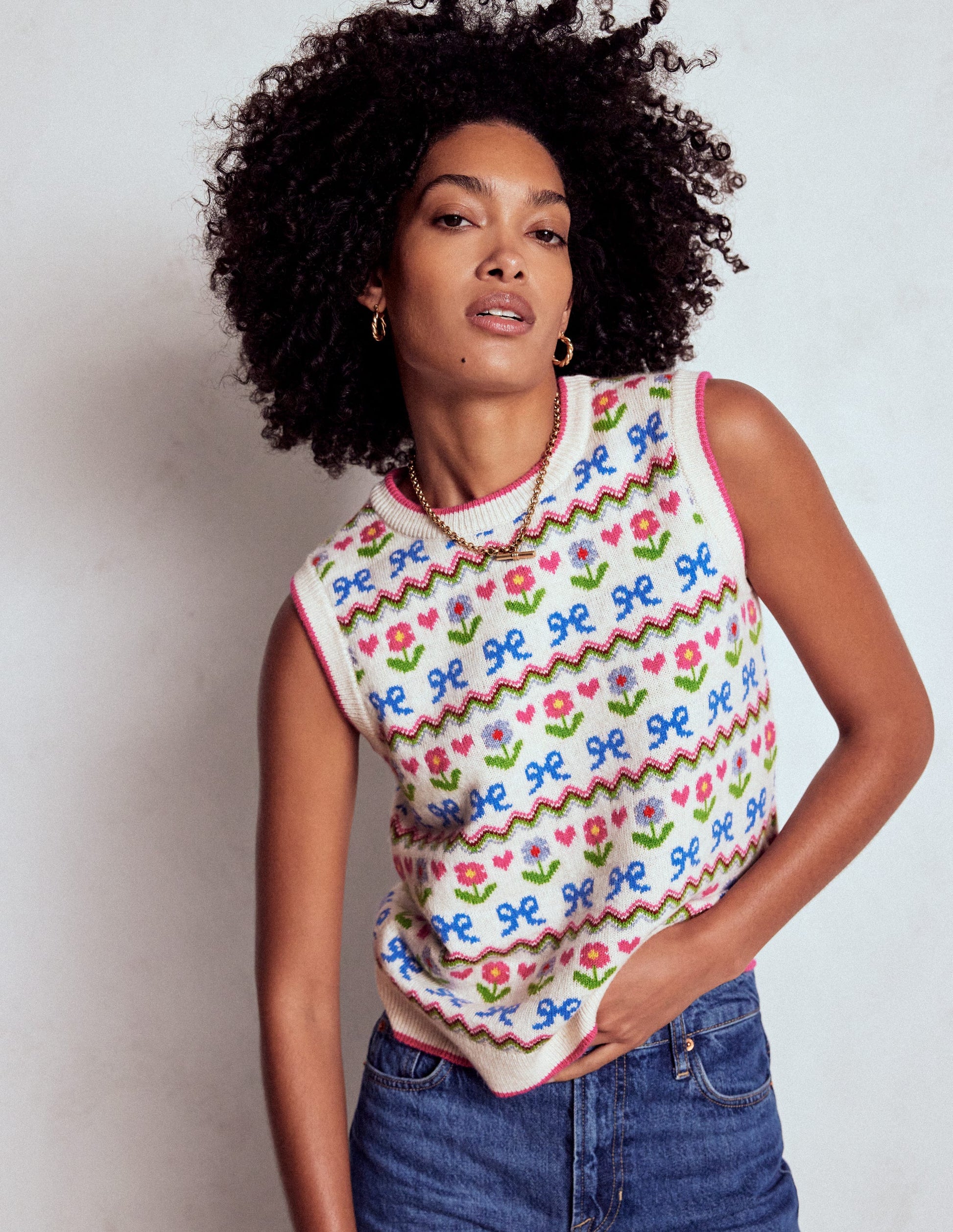 Edie Fair-Isle-Top-Haferbeige Meliert, Blumen-4