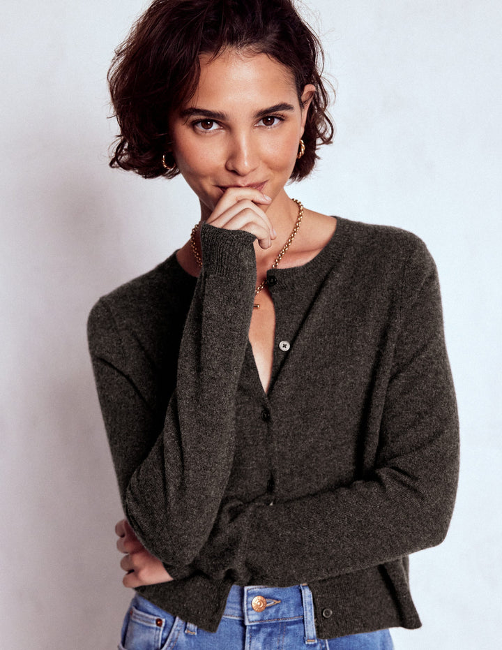 Eva Verkürzte Strickjacke aus Kaschmir-Anthrazit Melange