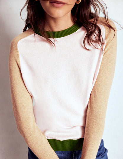 Meg Pullover mit Sattelärmeln-Rosa, Grün Blockfarben-1
